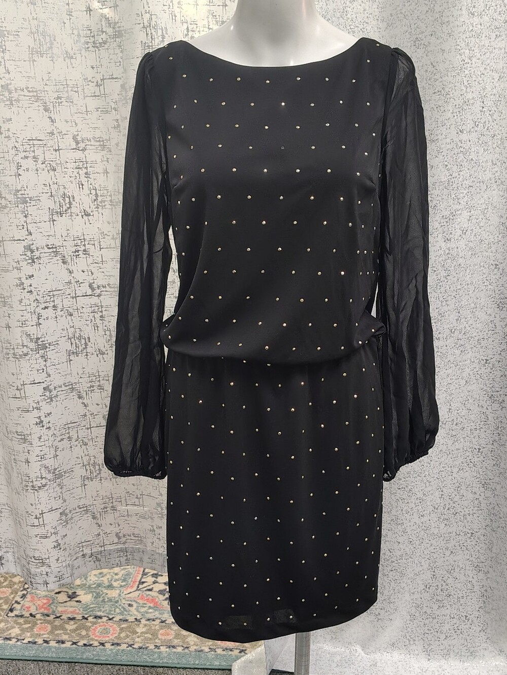 White House Black Market Black Long-Sleeve Studded Sheath Dress